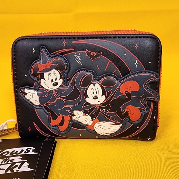 Loungefly Disney Mickey & Minnie Broom Ride Halloween Glow-in-the-Dark Wallet - Picture 1 of 14